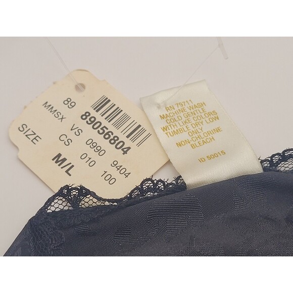 Vtg M/L Victorias Secret Satin T Back / Thong Panties String Beaded BLACK NWT - Picture 5 of 10